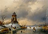 Famous Skaters Paintings - A Winter Landscape with Skaters on the Ice